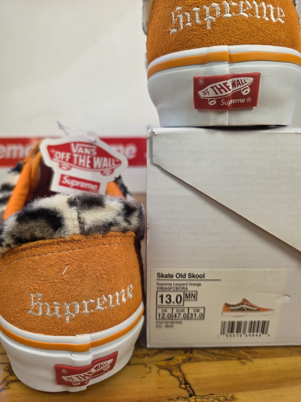 Supreme Vans Skate Old Skool Leopard Orange Mens 13 Womens 14.5 New With Box - Picture 2 of 11